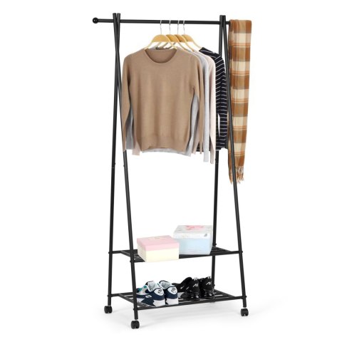 Wieszak stojący stojak na kółkach z 2 półkami na ubrania buty ModernHome
