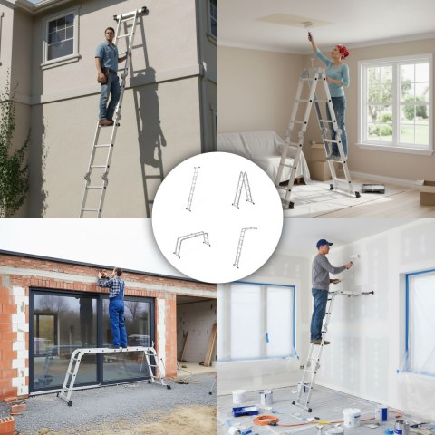 Drabina aluminiowa wielofunkcyjna 4x3 przegubowa składana 150 kg ModernHome