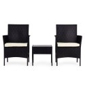 Zestaw mebli ogrodowych 2 fotele + stolik szkło hartowane czarny MultiGarden