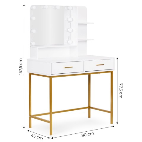 Duża toaletka kosmetyczna z lustrem i oświetleniem LED 3 barwy półki szuflady ModernHome