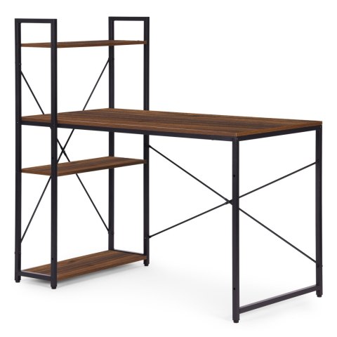 Biurko komputerowe szkolne 120x60 cm regał z 3 półkami ciemny orzech loft ModernHome