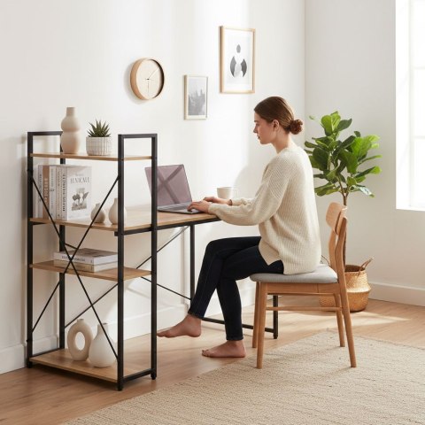 Biurko komputerowe szkolne 120x60 cm regał z 3 półkami loft jasny dąb ModernHome