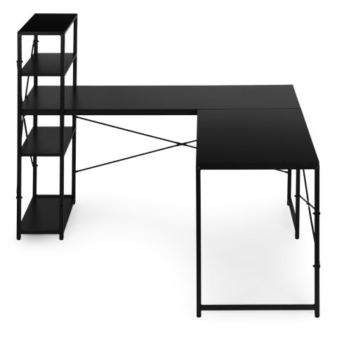 Biurko narożne z regałem 3 półki komputerowe czarne loftowe ModernHome