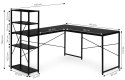 Biurko narożne z regałem 3 półki komputerowe czarne loftowe ModernHome