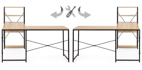 Biurko narożne z regałem 3 półki komputerowe jasny dąb loftowe ModernHome