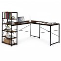 Biurko narożne z regałem 3 półki komputerowe postarzany orzech loftowe ModernHome
