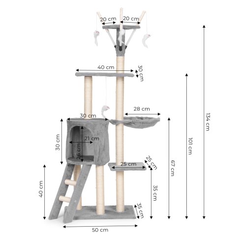 Drapak dla kota legowisko słupek wieża do drapania domek 134 cm szary Petsi