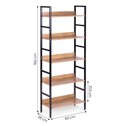 Regał loftowy wysoki 5 półek metal MDF ModernHome