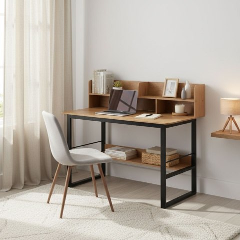 Biurko komputerowe 120x60 cm nadstawka 5 półek jasny dąb loftowe ModernHome