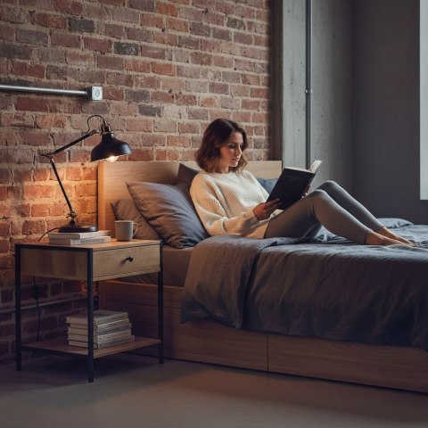 Szafka nocna z szufladą i półką stolik kawowy jasny dąb loftowy ModernHome