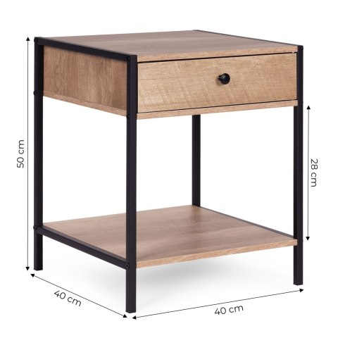 Szafka nocna z szufladą i półką stolik kawowy jasny dąb loftowy ModernHome