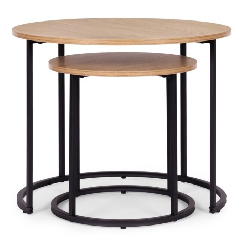 Zestaw stolików kawowych 2 szt. okrągłe jasny dąb loftowe ModernHome