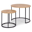 Zestaw stolików kawowych 2 szt. okrągłe jasny dąb loftowe ModernHome