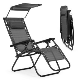 Leżak ogrodowy plażowy regulacja oparcia ruchomy daszek MultiGarden- szary