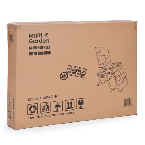 Leżak ogrodowy plażowy regulowane oparcie fotel z poduszką + zagłówek czarny MultiGarden