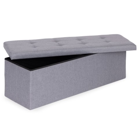 Pufa pikowana 111x38 cm ze schowkiem tapicerowana ława skrzynia jasnoszara ModernHome