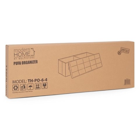 Pufa pikowana 111x38 cm ze schowkiem tapicerowana ława skrzynia jasnoszara ModernHome