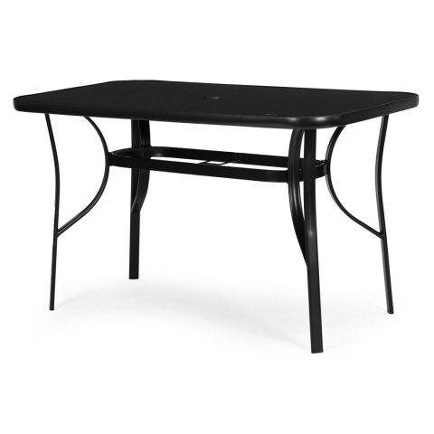 Stół ogrodowy 140x80 cm szkło hartowane otwór na parasol czarny MultiGarden