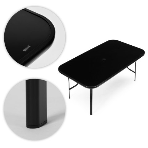 Stół ogrodowy 160x90 cm szkło hartowane otwór na parasol czarny MultiGarden