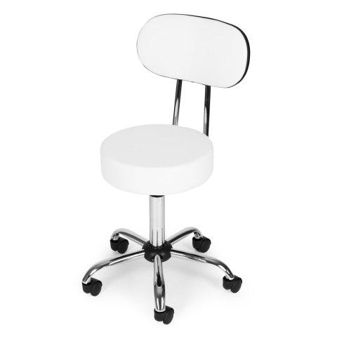 Stołek obrotowy z oparciem taboret kosmetyczny medyczny fotel regulowany biały ModernHome