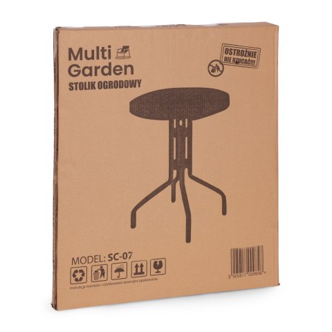 Stolik ogrodowy okrągły 80 cm szkło hartowane otwór na parasol czarny MultiGarden