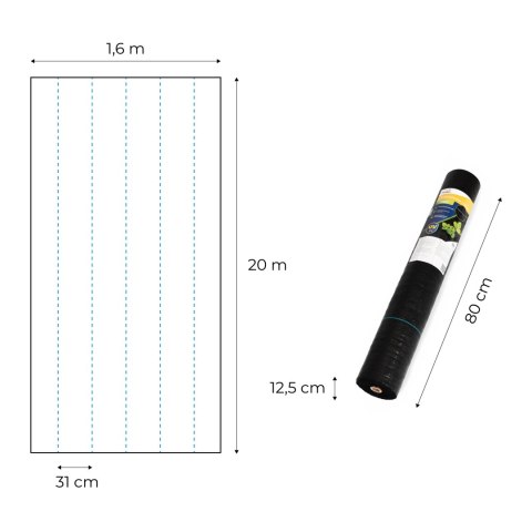 Agrowłóknina czarna agrotkanina UV 150g mata antychwastowa 1,6x20m kołki MulltiGarden