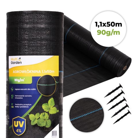 Agrowłóknina czarna agrotkanina UV 90g mata antychwastowa 1,1x50m kołki MulltiGarden