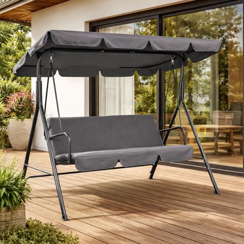 Huśtawka ogrodowa 3-osobowa bujana wolnostojąca stalowa szara MultiGarden