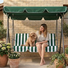 Huśtawka ogrodowa 3-osobowa bujana wolnostojąca stalowa w paski zielono-białe MultiGarden