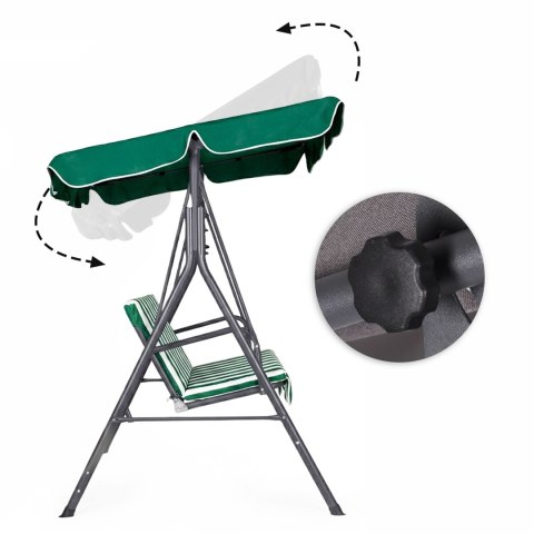 Huśtawka ogrodowa 3-osobowa bujana wolnostojąca stalowa w paski zielono-białe MultiGarden