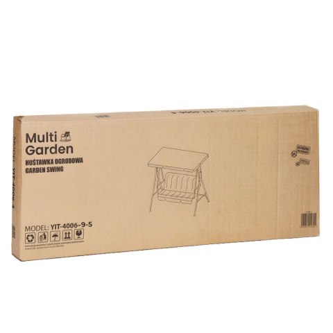 Huśtawka ogrodowa 3-osobowa bujana wolnostojąca stalowa w paski zielono-białe MultiGarden