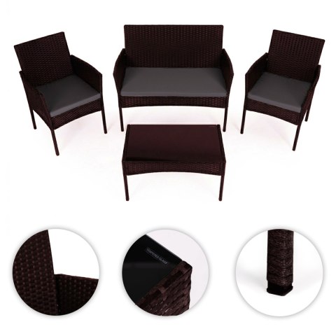 Komplet mebli ogrodowych z technorattanu ławka stolik krzesła ciemny brąz MultiGarden