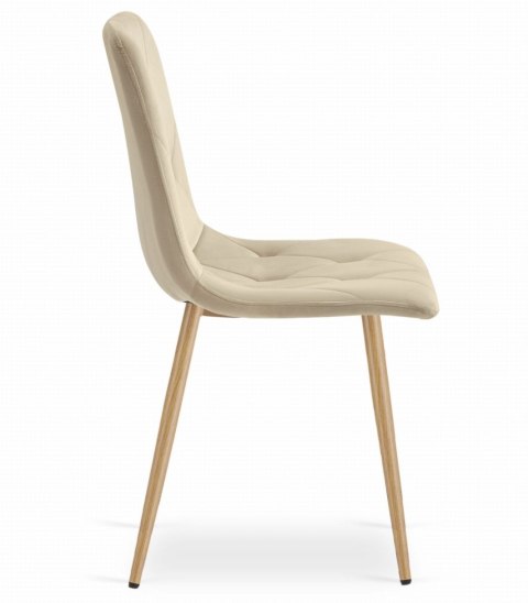 Krzesło tapicerowane welurowe do jadalni salonu pikowane beżowe