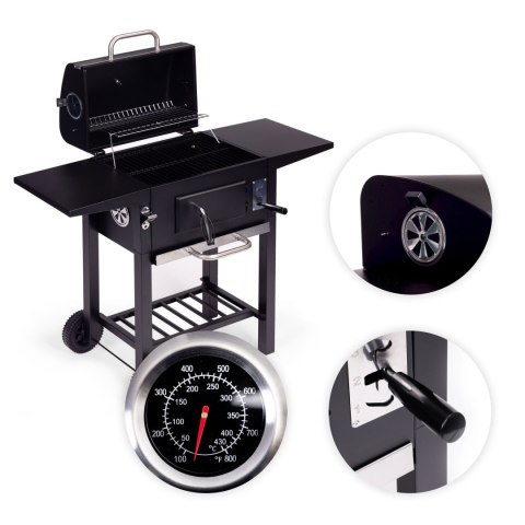 Grill węglowy ogrodowy z pokrywą regulacja rusztu termometr popielnik MultiGarden