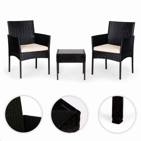 Komplet mebli ogrodowych z technorattanu 2 krzesła stolik czarny MultiGarden