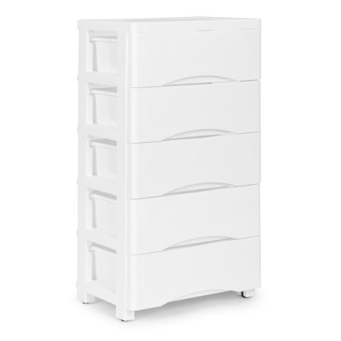 Regał z 5 wysuwanymi szufladami nogi z kółkami biały ModernHome