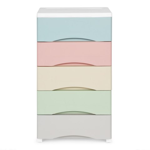 Regał z 5 wysuwanymi szufladami nogi z kółkami kolorowe szuflady ModernHome