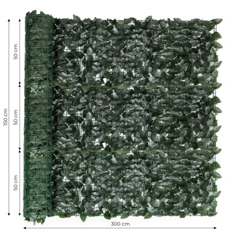 Sztuczny bluszcz żywopłot 3 sztuki 300x50 cm zielona osłona na balkon maskująca - 3 ROLKI