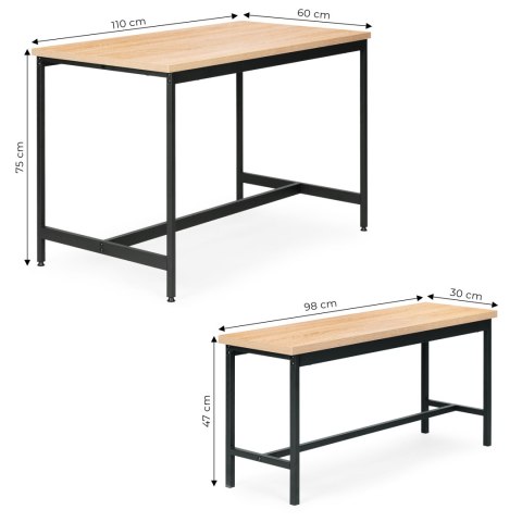 Zestaw loftowych mebli do jadalni kuchni stolik 2 ławki ModernHome