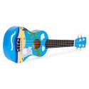 Gitara ukulele dla dzieci drewniana 4 struny nylonowe kostka do gry ECOTOYS